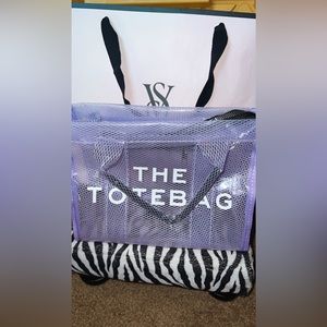Purple plastic tote bag